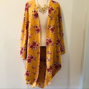 Spring Yellow Floral Topper Wrap Kiimono Shawl